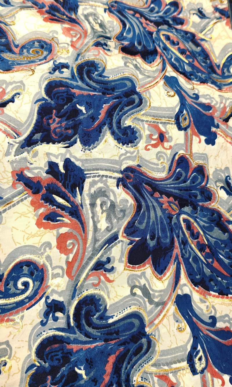 Royal Blue and Ivory Paisley on Crape Kurta with Foil Printing