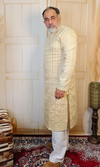Biege Pintuck Satin Linen Kurta