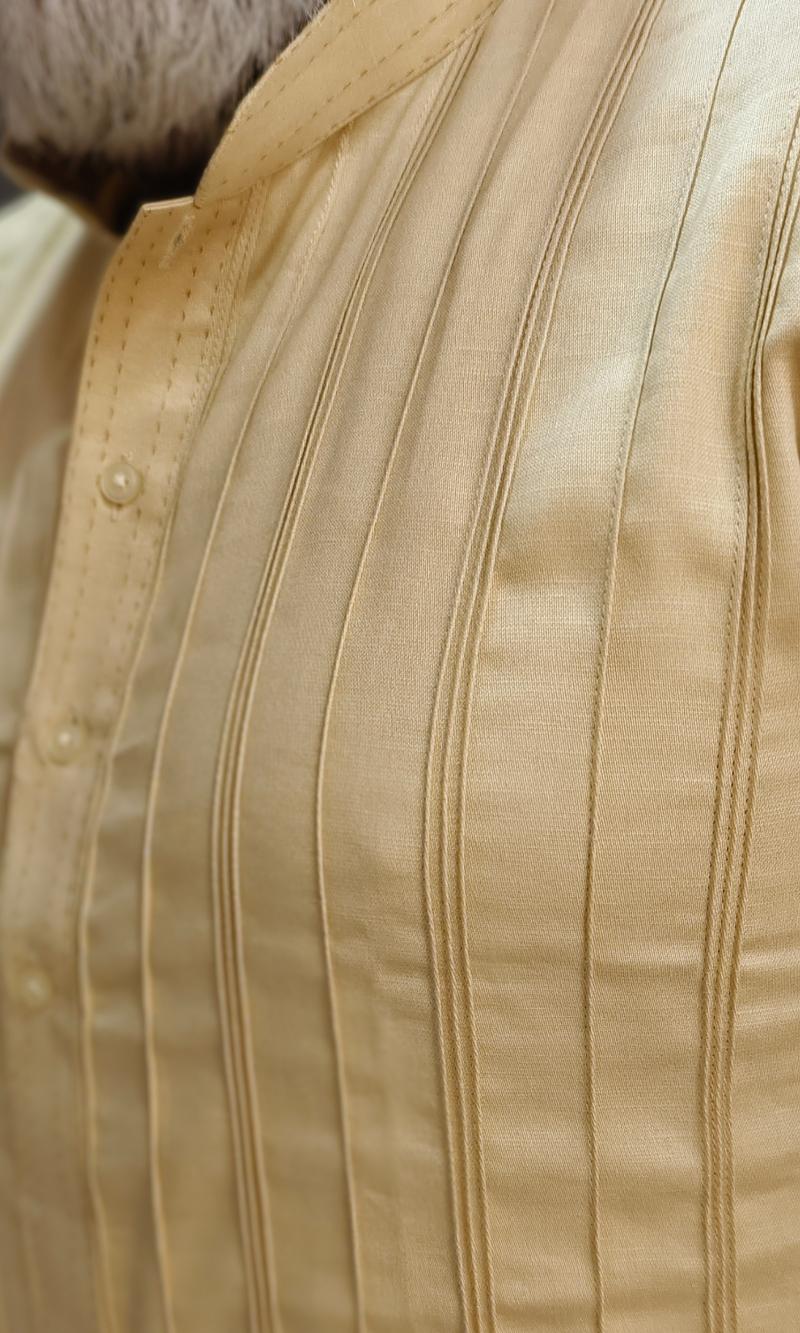 Biege Pintuck Satin Linen Kurta