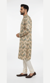 Tan and Teal Floral Paisley on Crape Kurta with Foil Printing