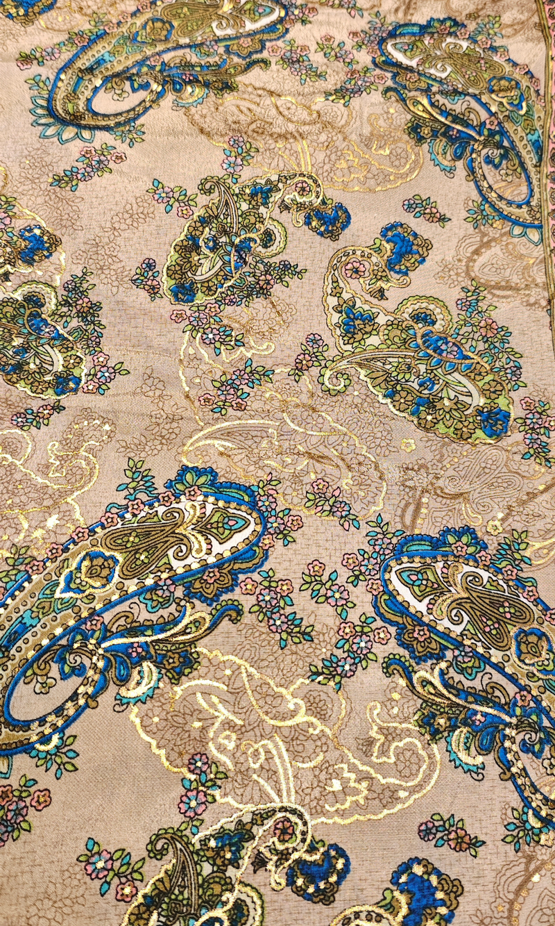 Tan and Teal Floral Paisley on Crape Kurta with Foil Printing