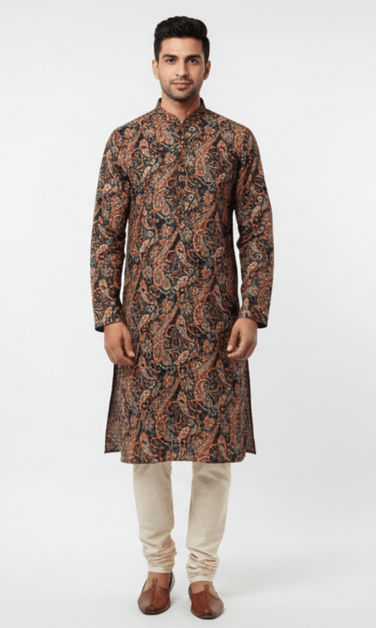 Bold Black and Red Paisley on Crape Kurta with Foil Printing