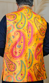 Vibrant Yellow Paisley Printed Silk Waistcoat