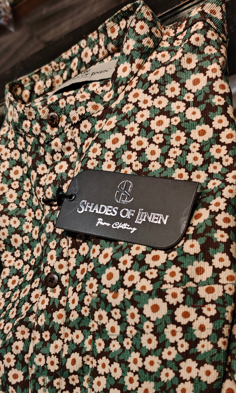 Men's Forest Green Floral Corduroy Kurta