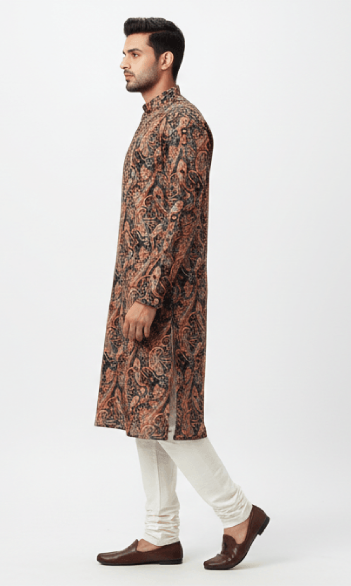 Bold Black and Red Paisley on Crape Kurta with Foil Printing