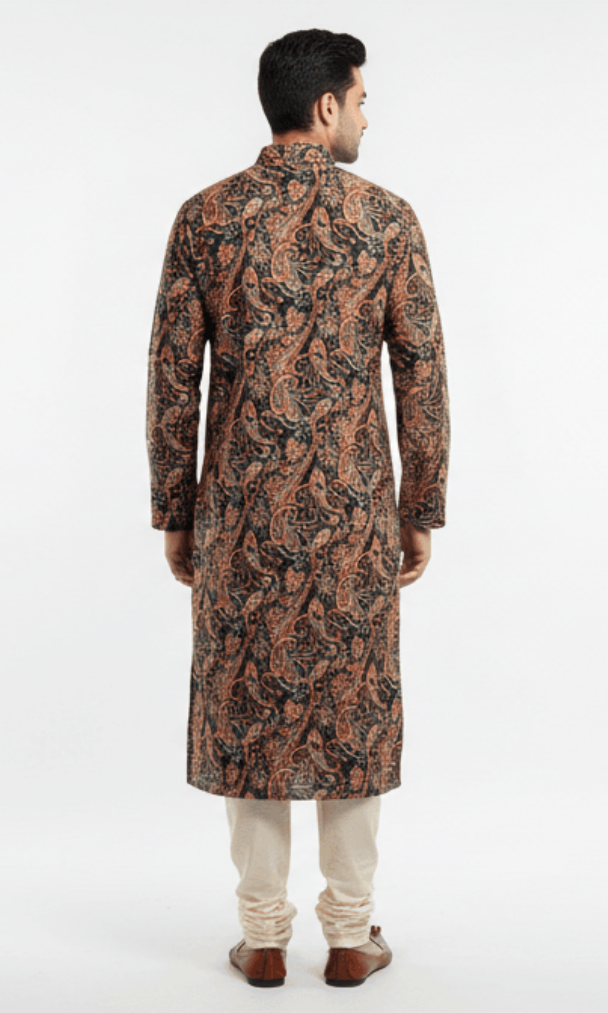 Bold Black and Red Paisley on Crape Kurta with Foil Printing