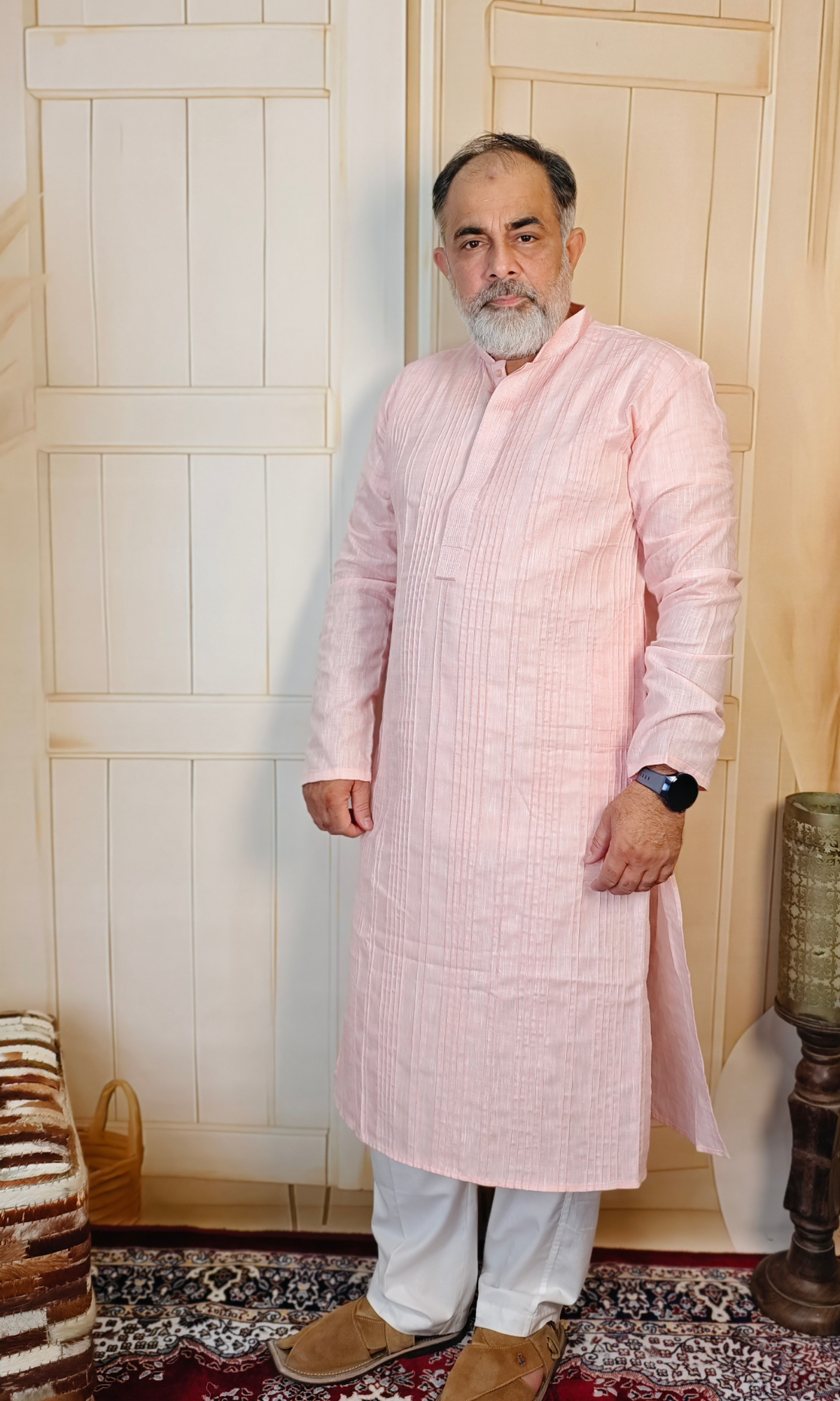 Pink Pure Linen Pintuck Kurta