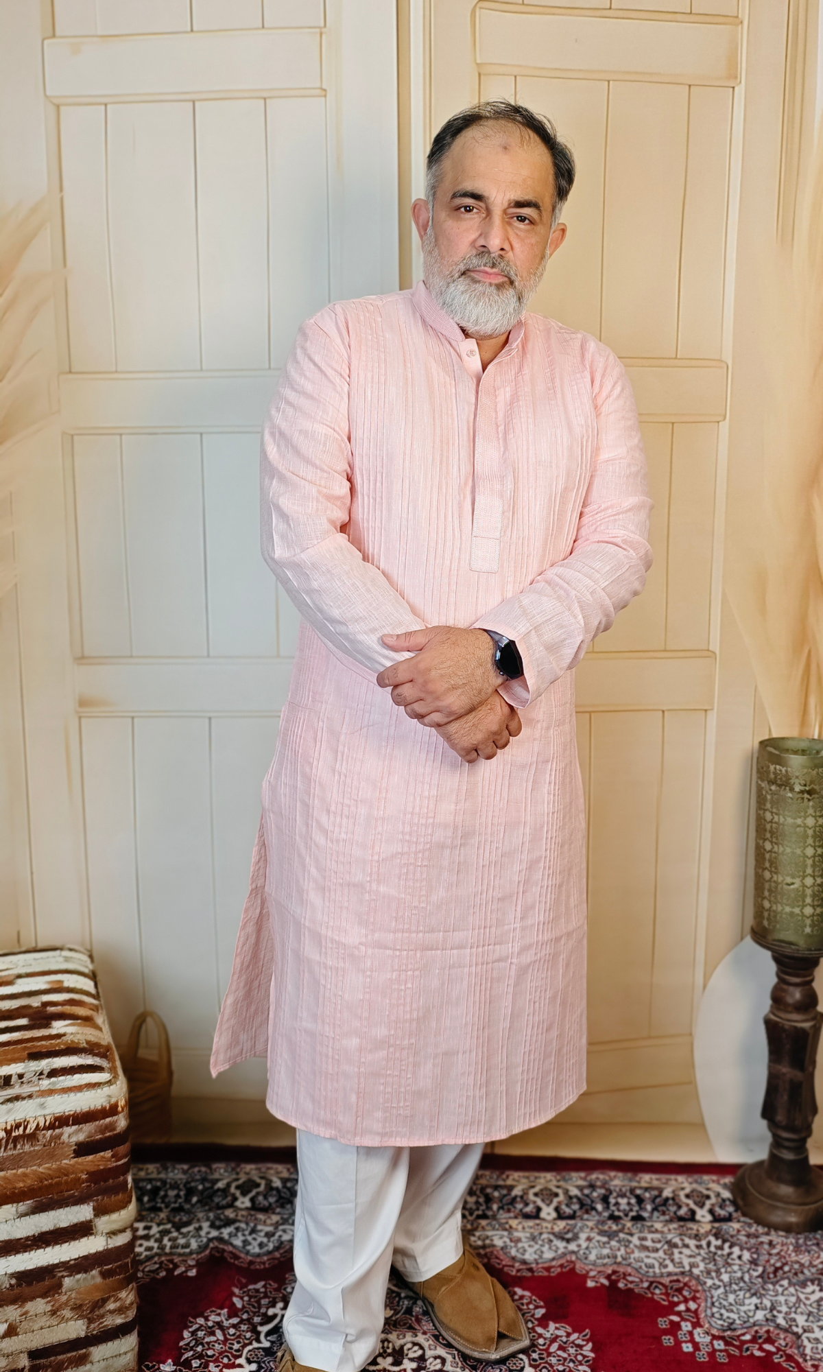Pink Pure Linen Pintuck Kurta