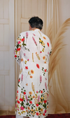 Floral White Cotton Linen Printed  Kurta