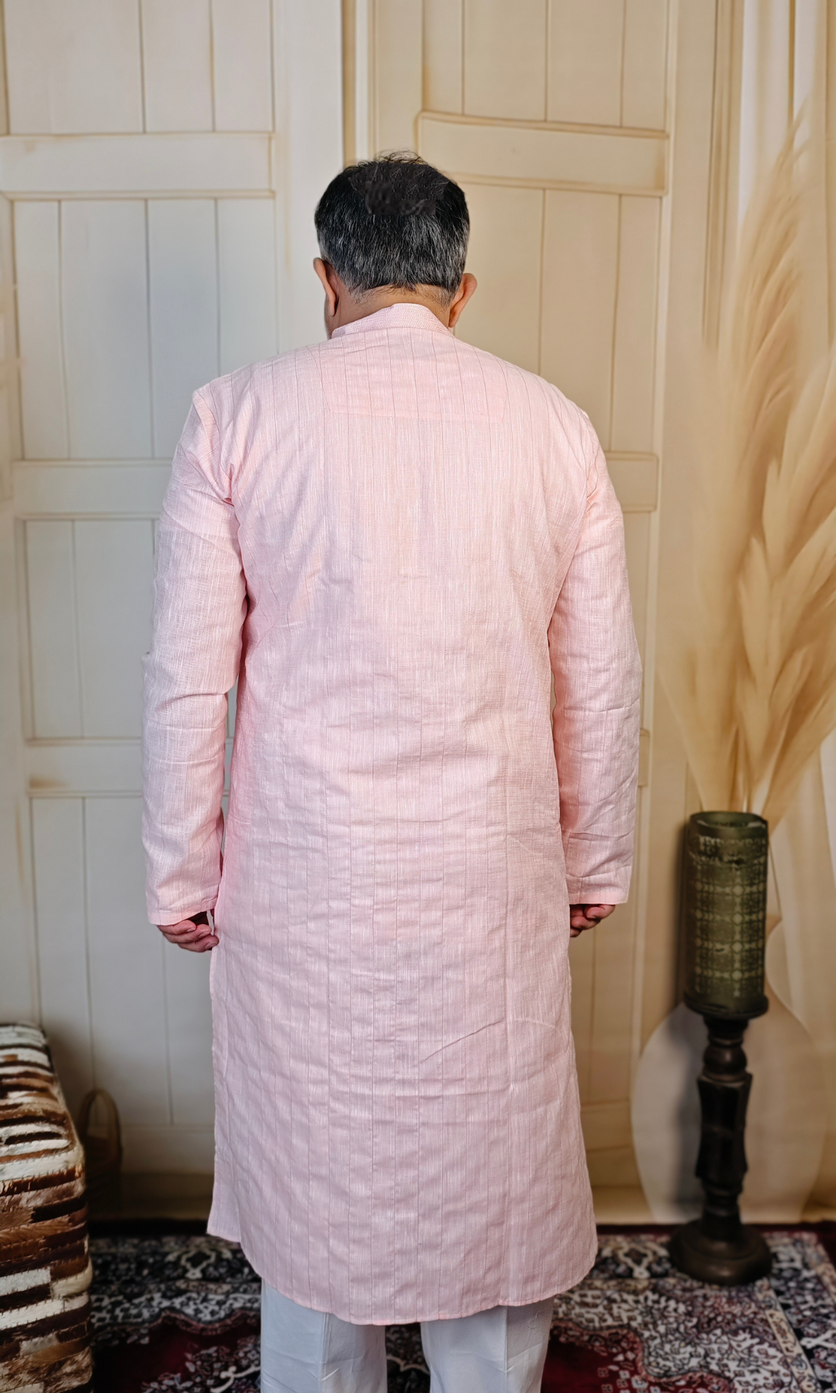 Pink Pure Linen Pintuck Kurta