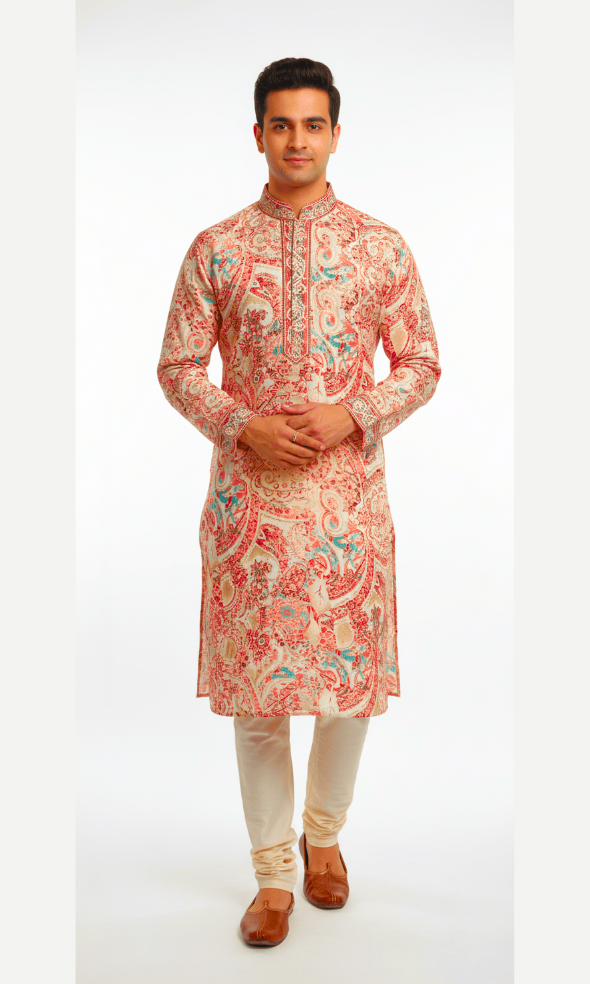 Light Paisley and Abstract on Crape Kurta with Foil Printing