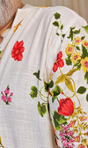 Floral White Cotton Linen Printed  Kurta