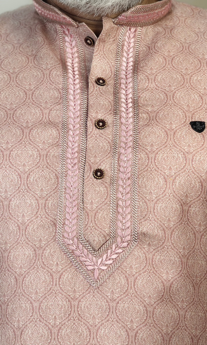Dusty Rose Blended Linen Embroidered Short Kurta