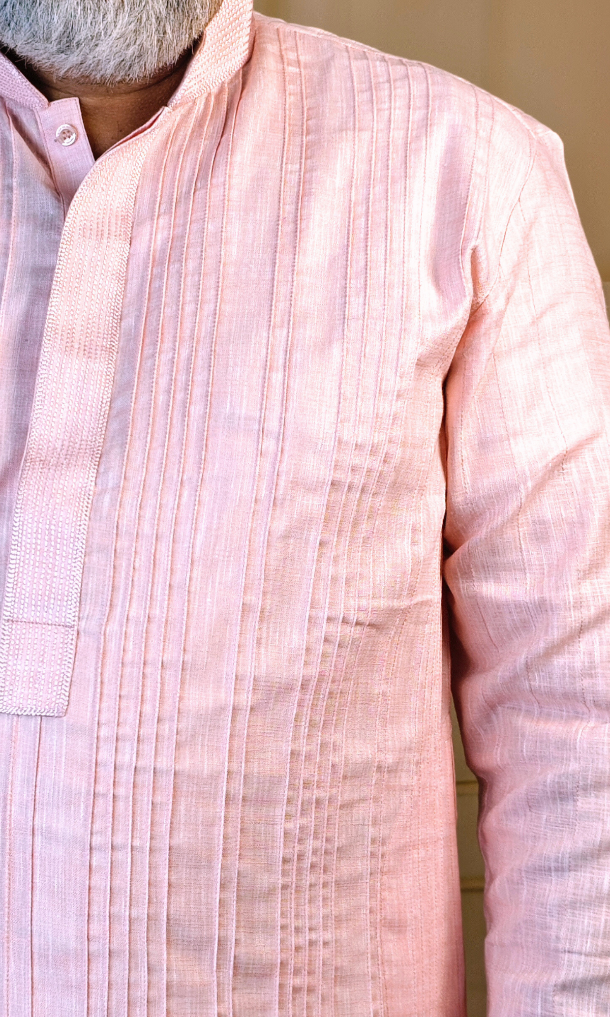 Pink Pure Linen Pintuck Kurta
