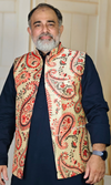Beige Silk Waistcoat with Red Paisley Print