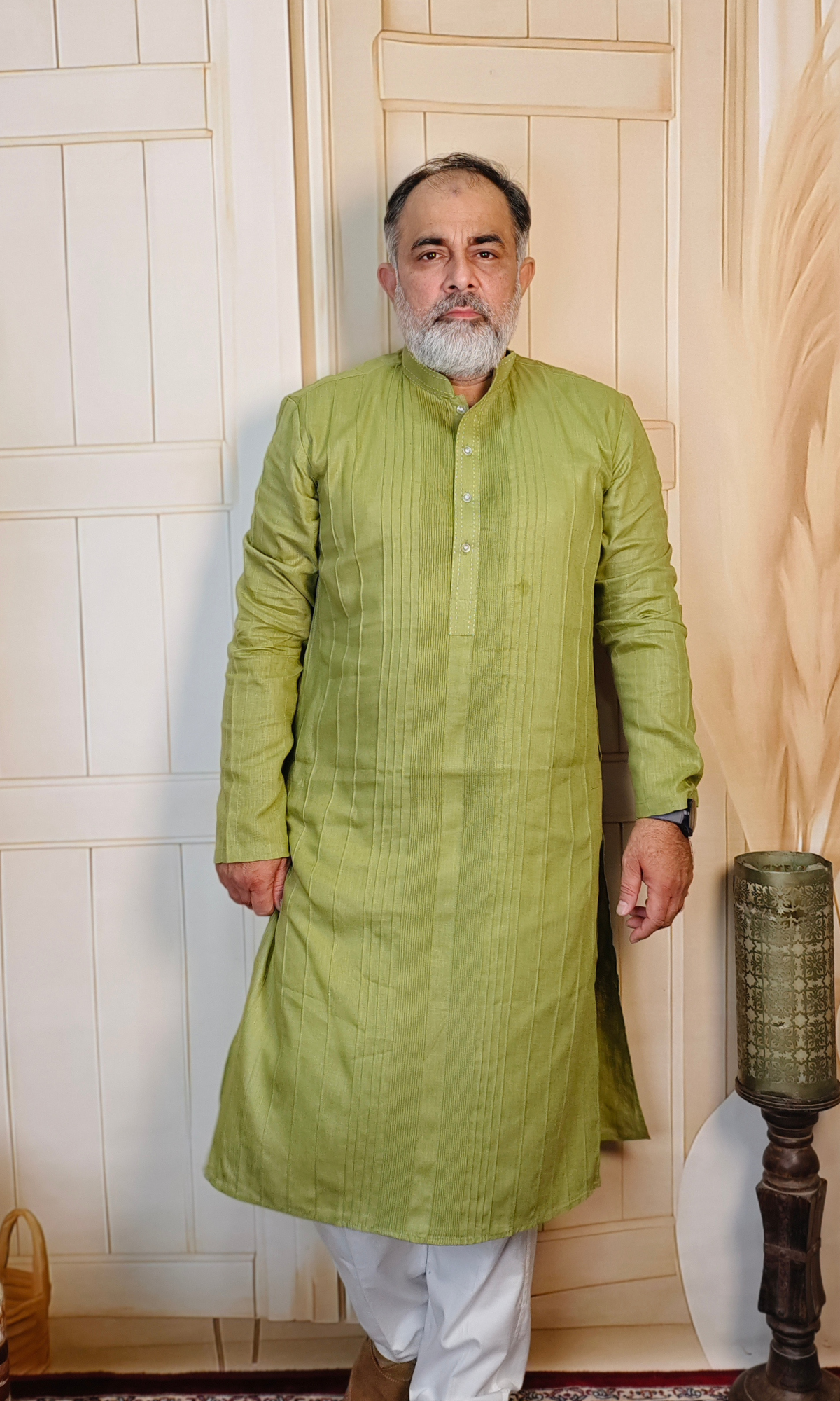 Pista Green Pintuck Pure Linen Kurta