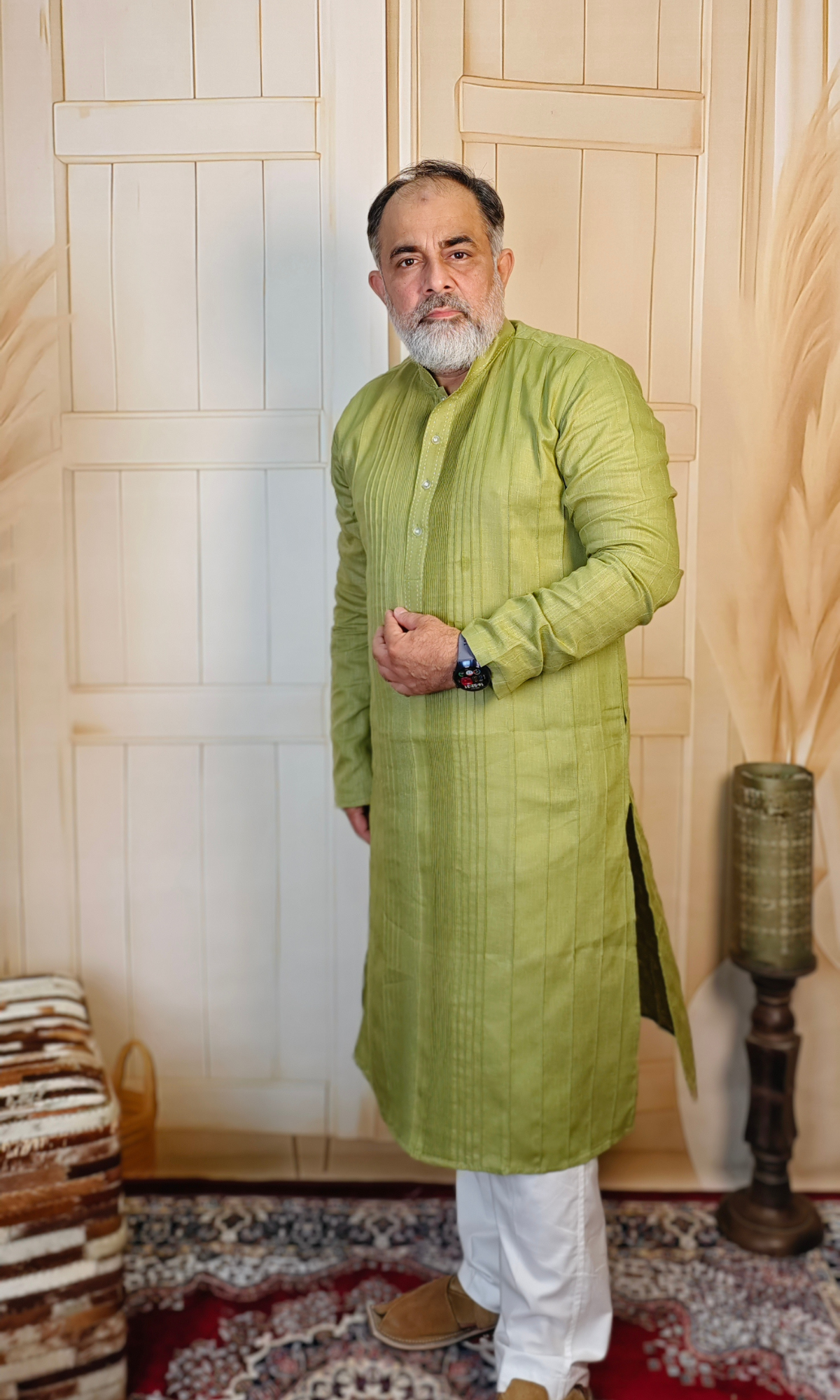 Pista Green Pintuck Pure Linen Kurta