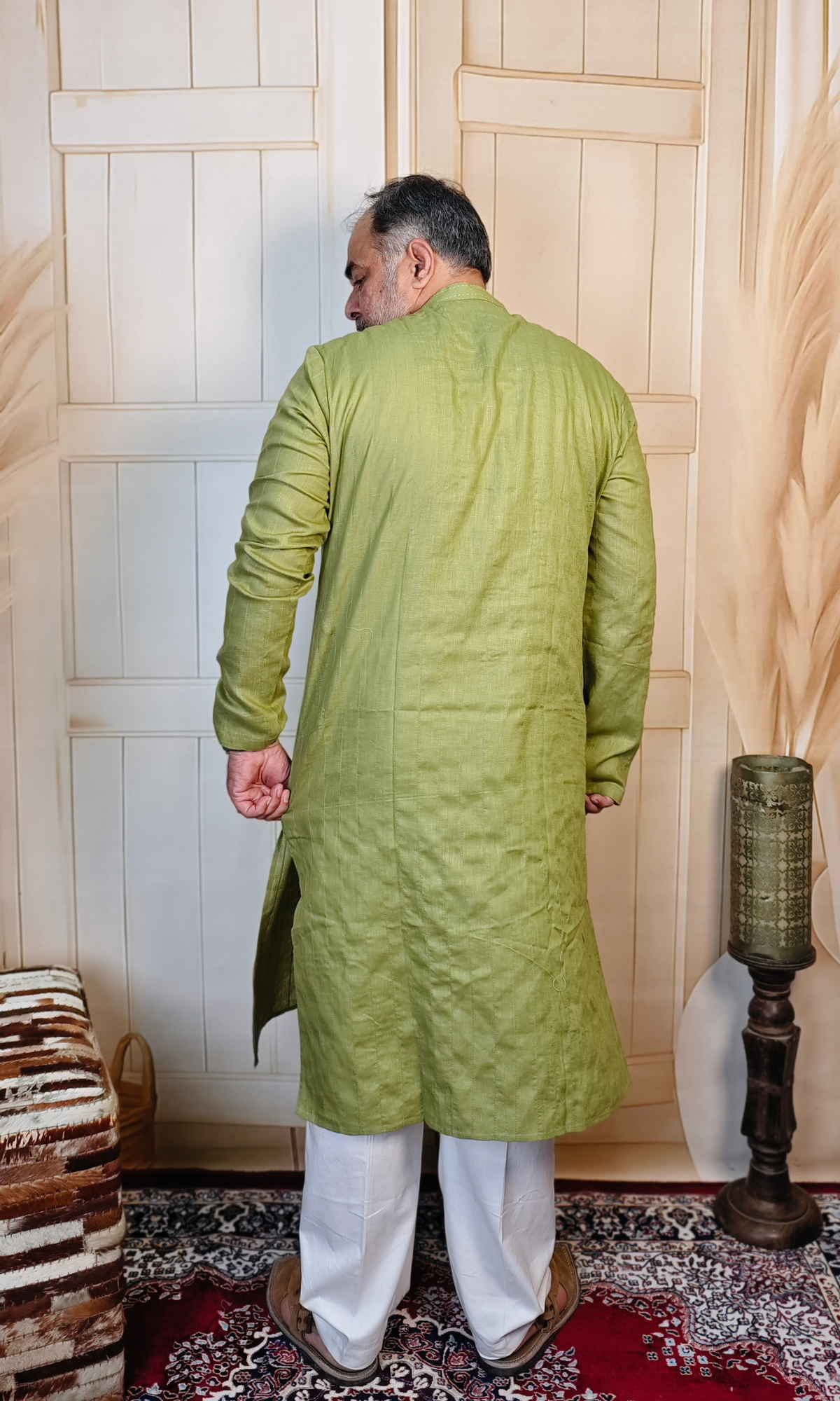 Pista Green Pintuck Pure Linen Kurta