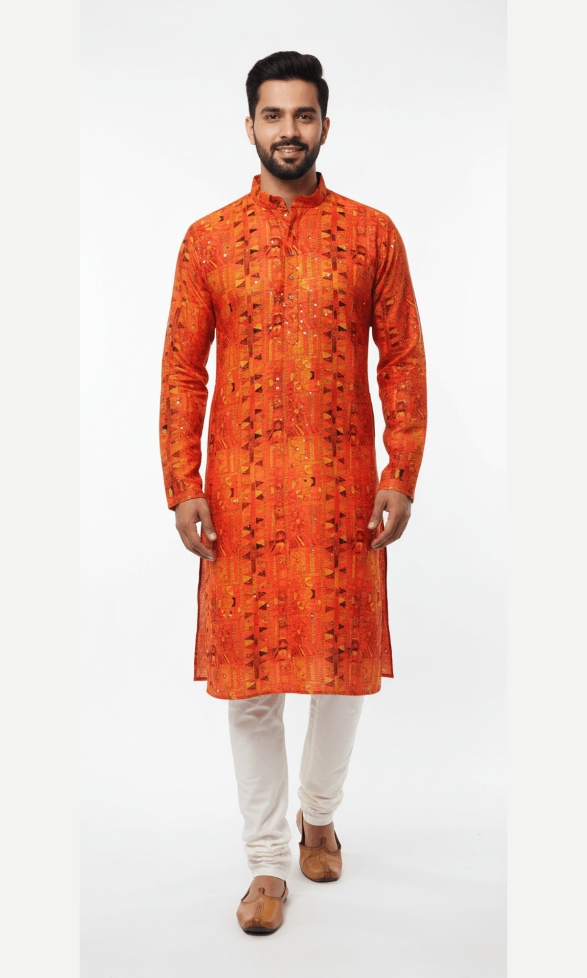 Terracotta and Gold Mirror-Work Embroidered Kurta