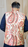 Beige Silk Waistcoat with Red Paisley Print