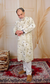 Beige Floral Printed Cotton Linen Kurta
