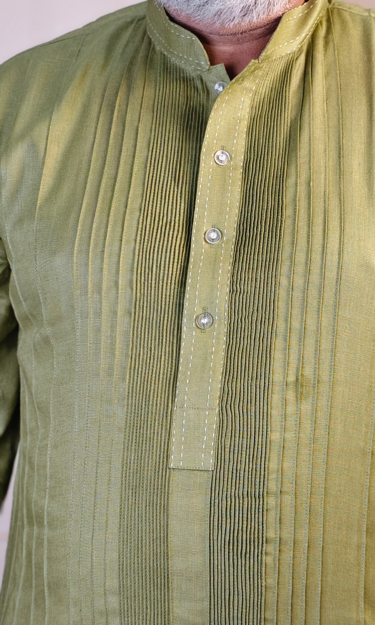 Pista Green Pintuck Pure Linen Kurta