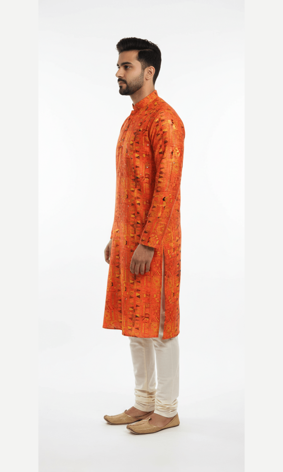 Terracotta and Gold Mirror-Work Embroidered Kurta