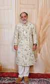 Beige Floral Printed Cotton Linen Kurta