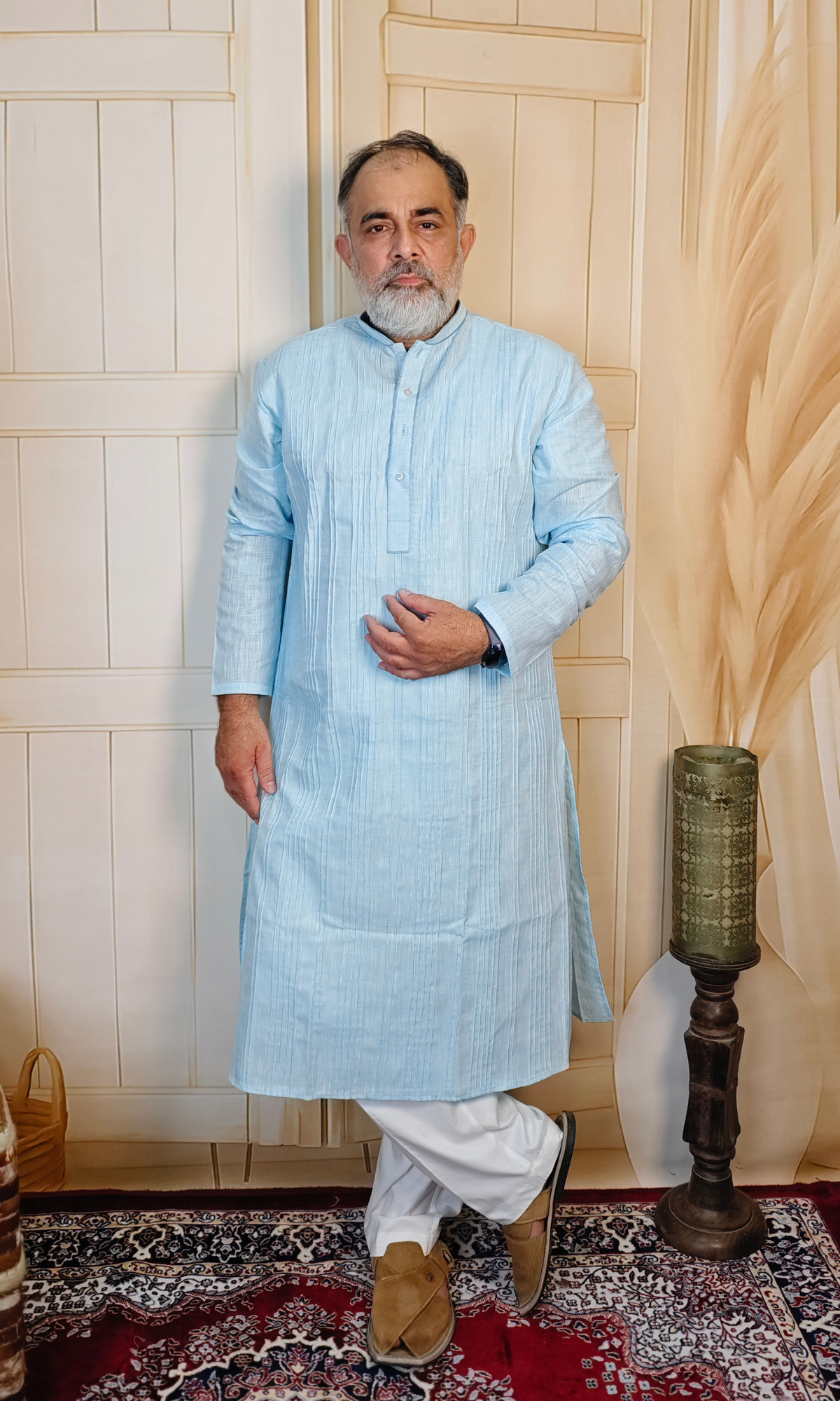 Skyblue Pintuck Pure Linen Kurta