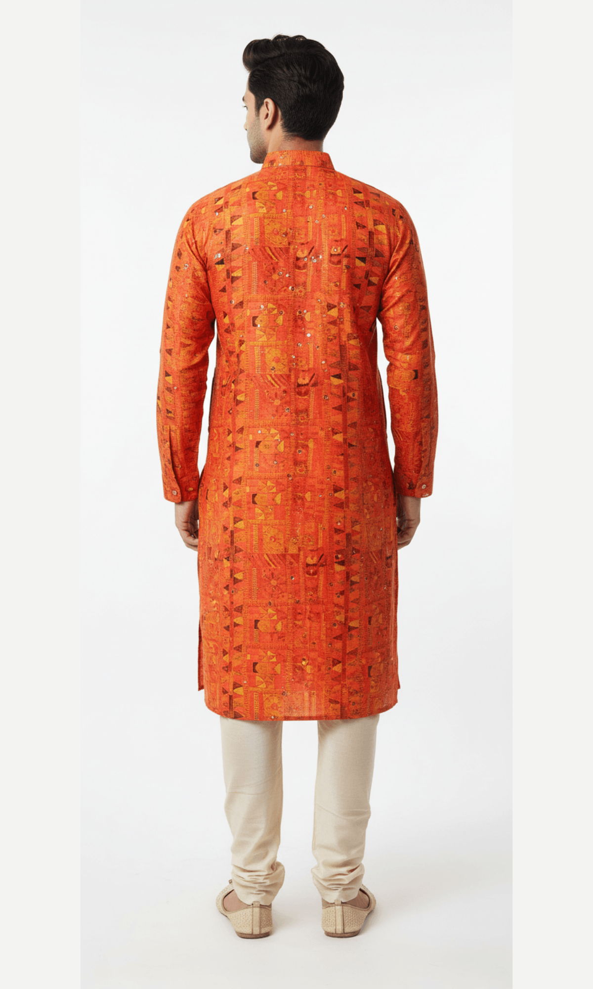 Terracotta and Gold Mirror-Work Embroidered Kurta
