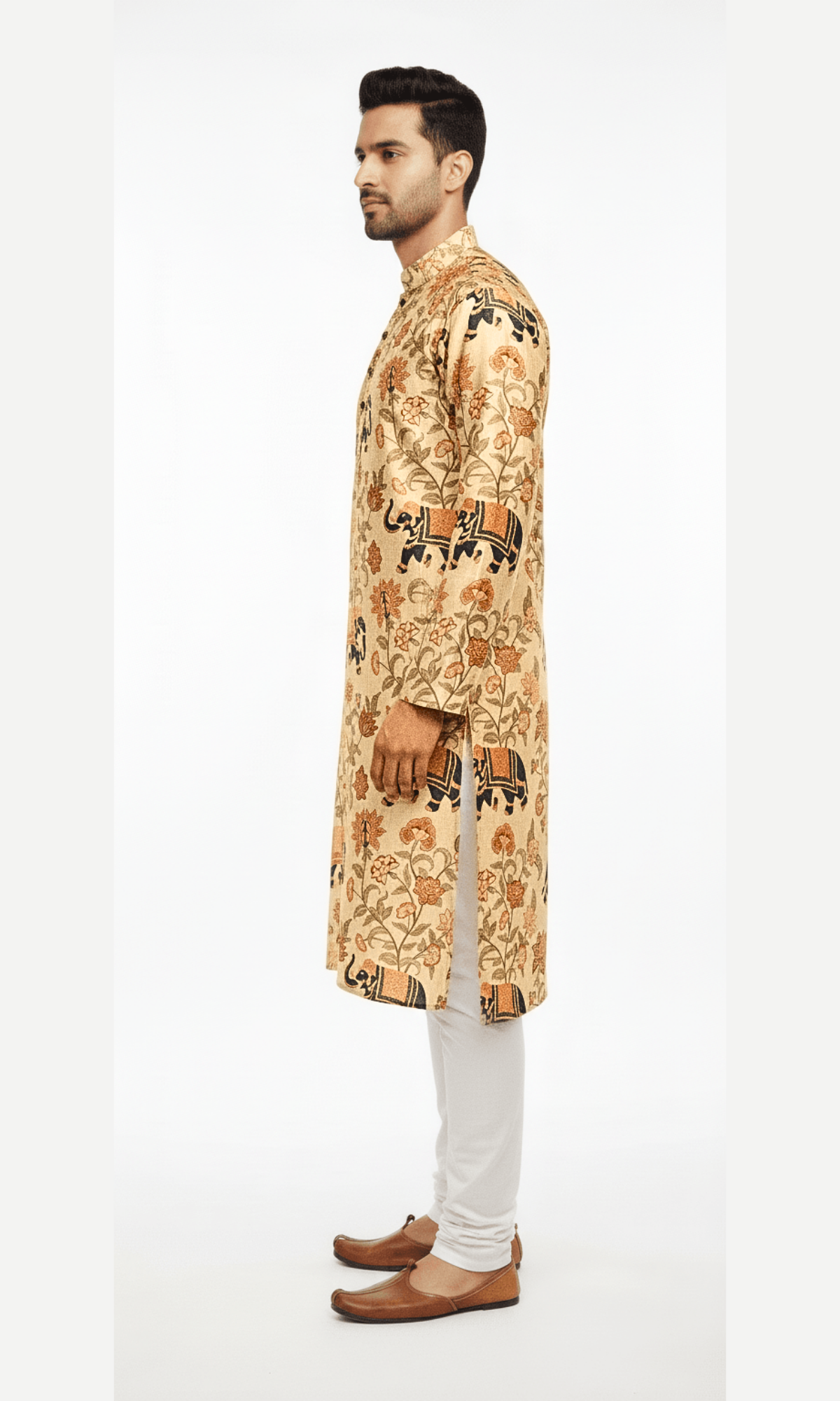 Beige Elephant Printed Kurta