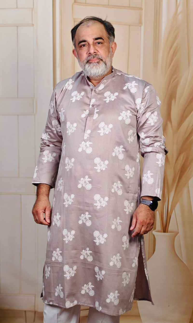 Dusty Floral Printed Cotton Kurta