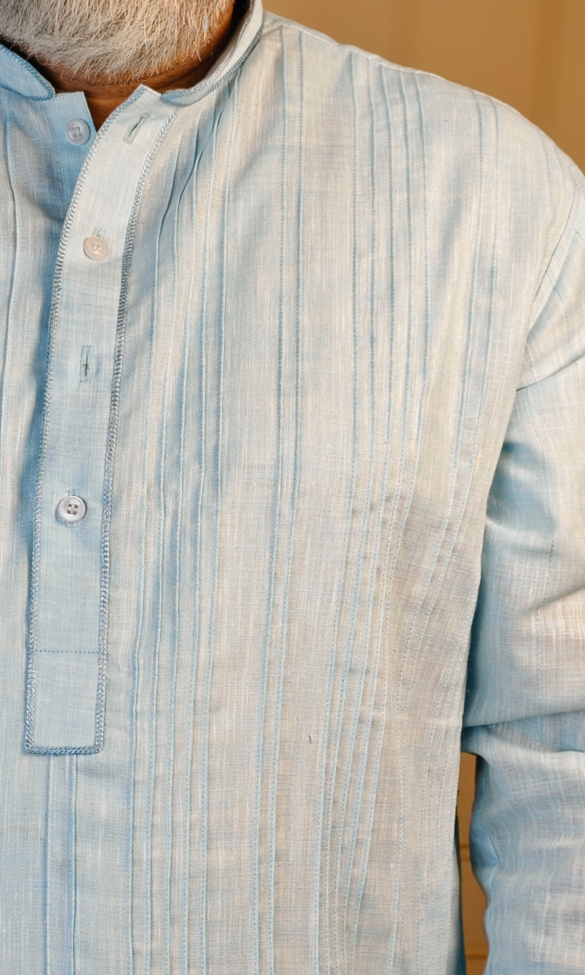 Skyblue Pintuck Pure Linen Kurta