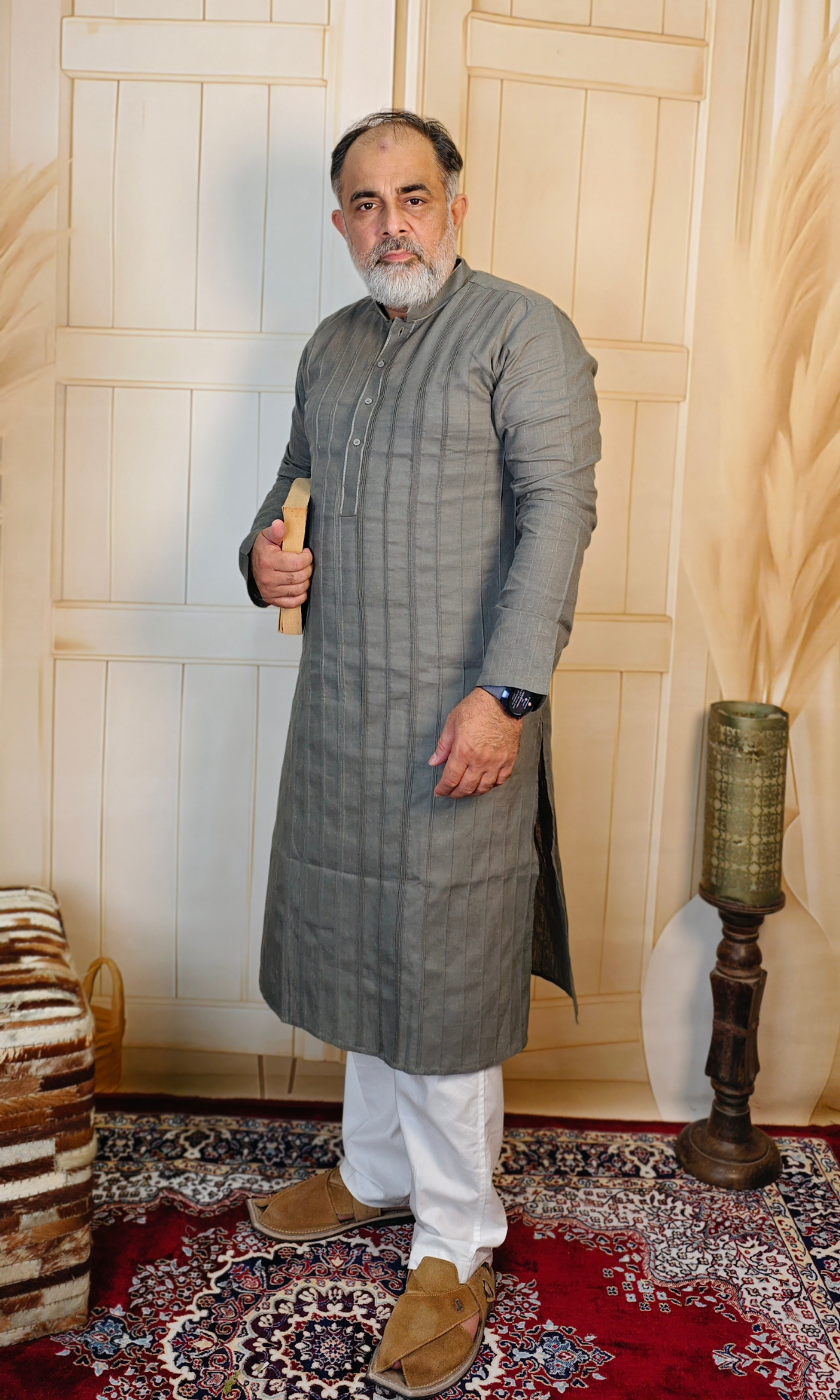 Grey Pintuck Pure Linen Kurta
