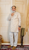 Beige Blended Linen Embroidered Short Kurta