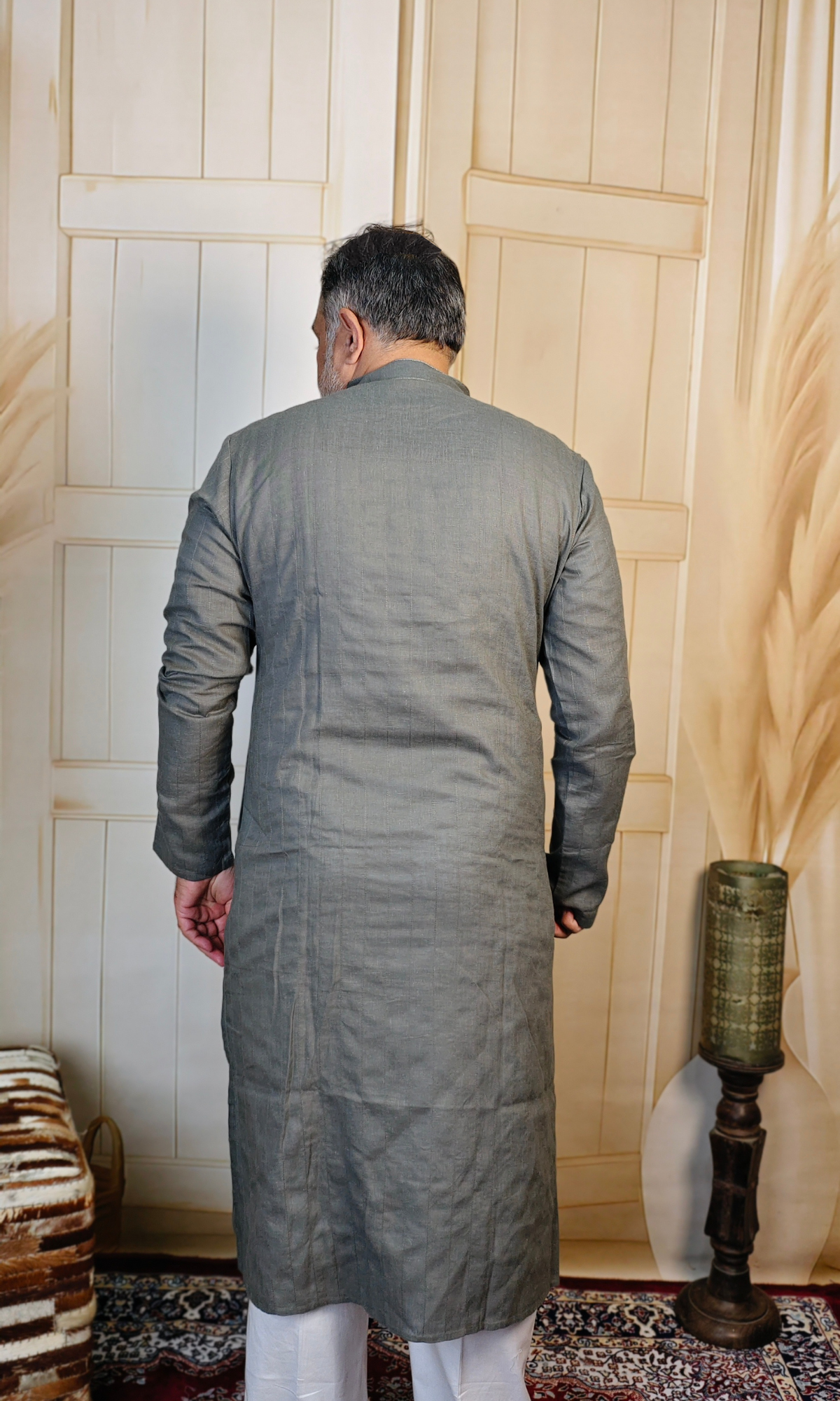 Grey Pintuck Pure Linen Kurta