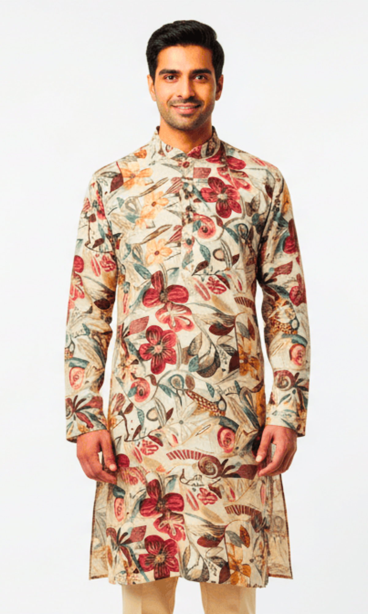 Cream and Multi-Colored Floral Kurta