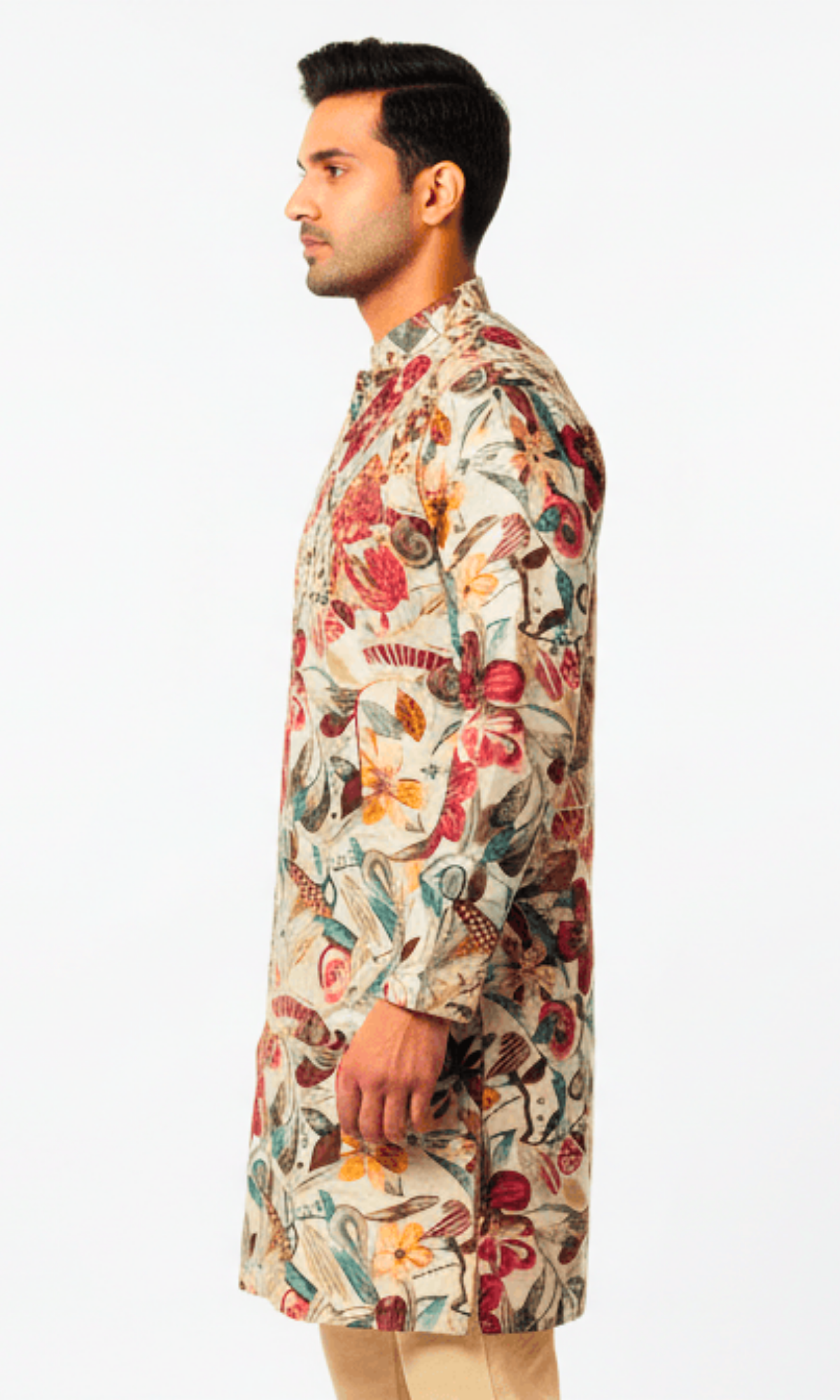 Cream and Multi-Colored Floral Kurta