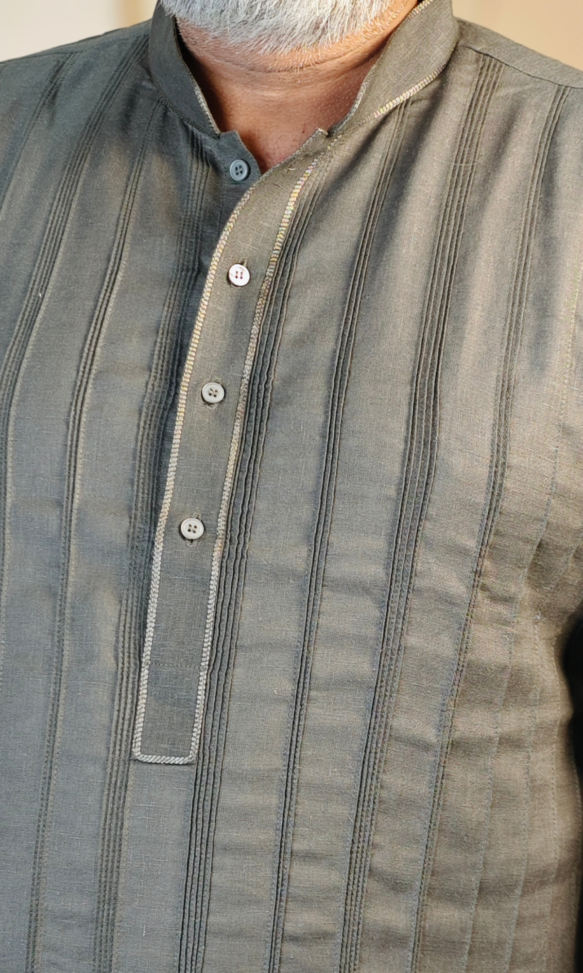 Grey Pintuck Pure Linen Kurta