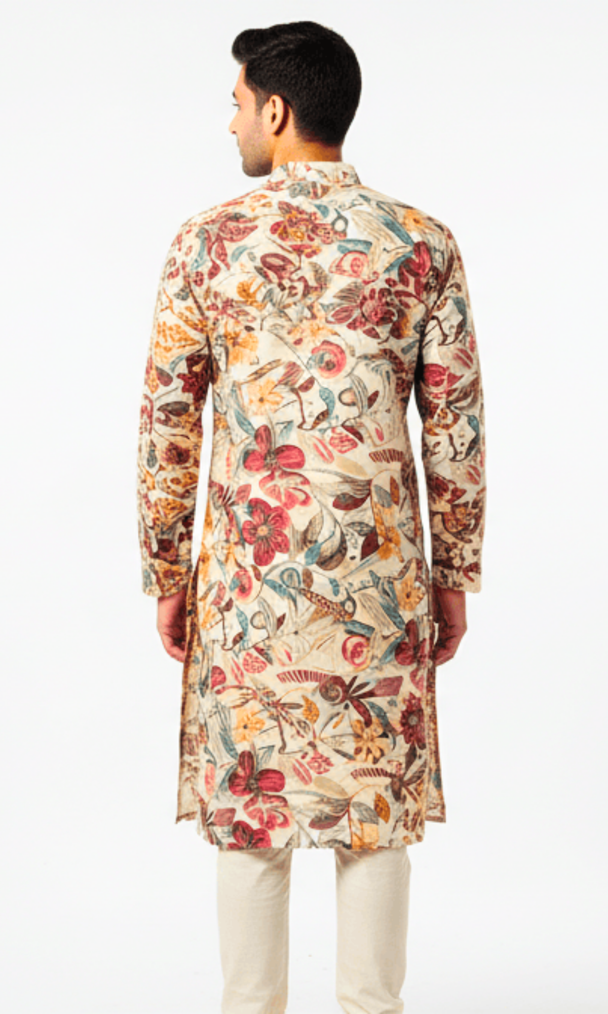 Cream and Multi-Colored Floral Kurta