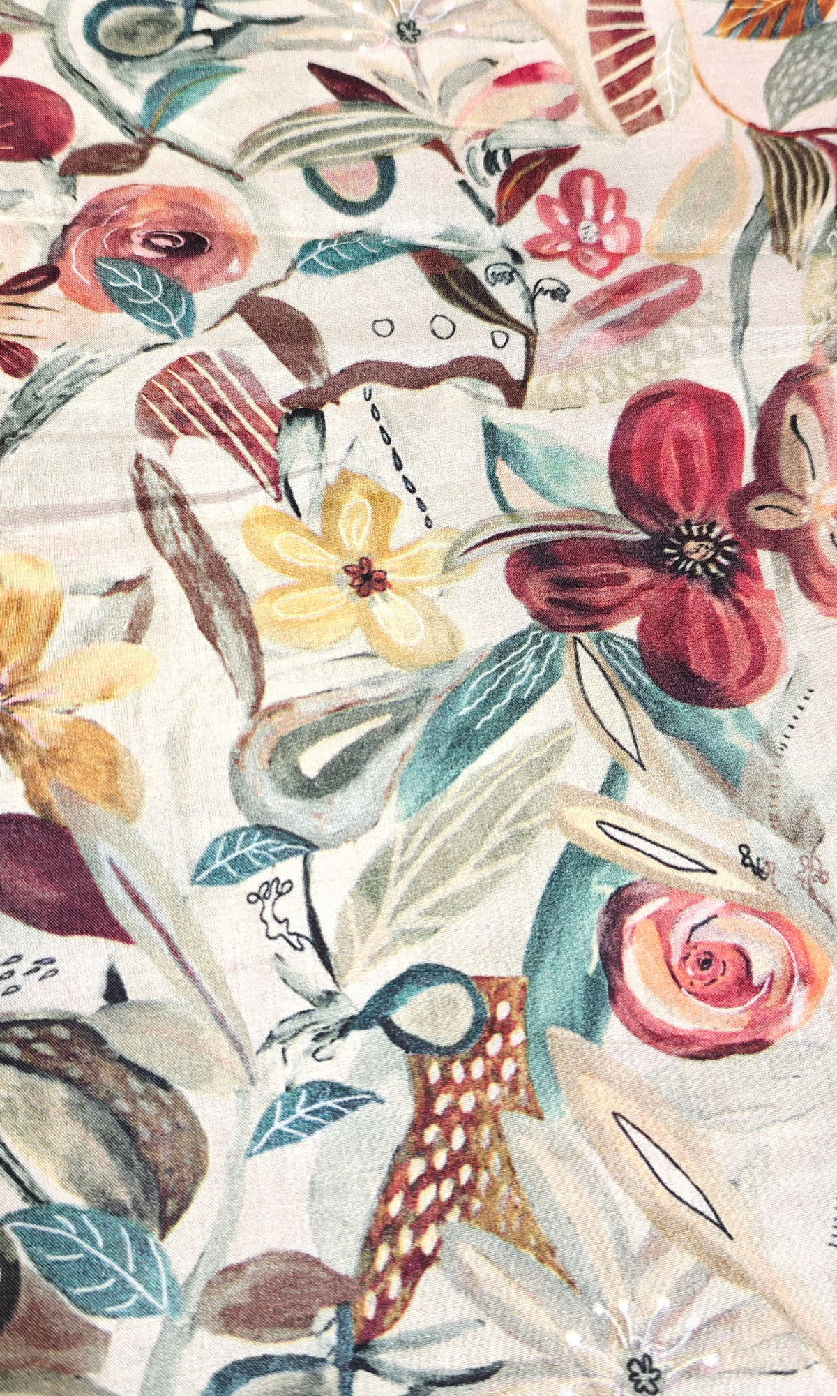 Cream and Multi-Colored Floral Kurta