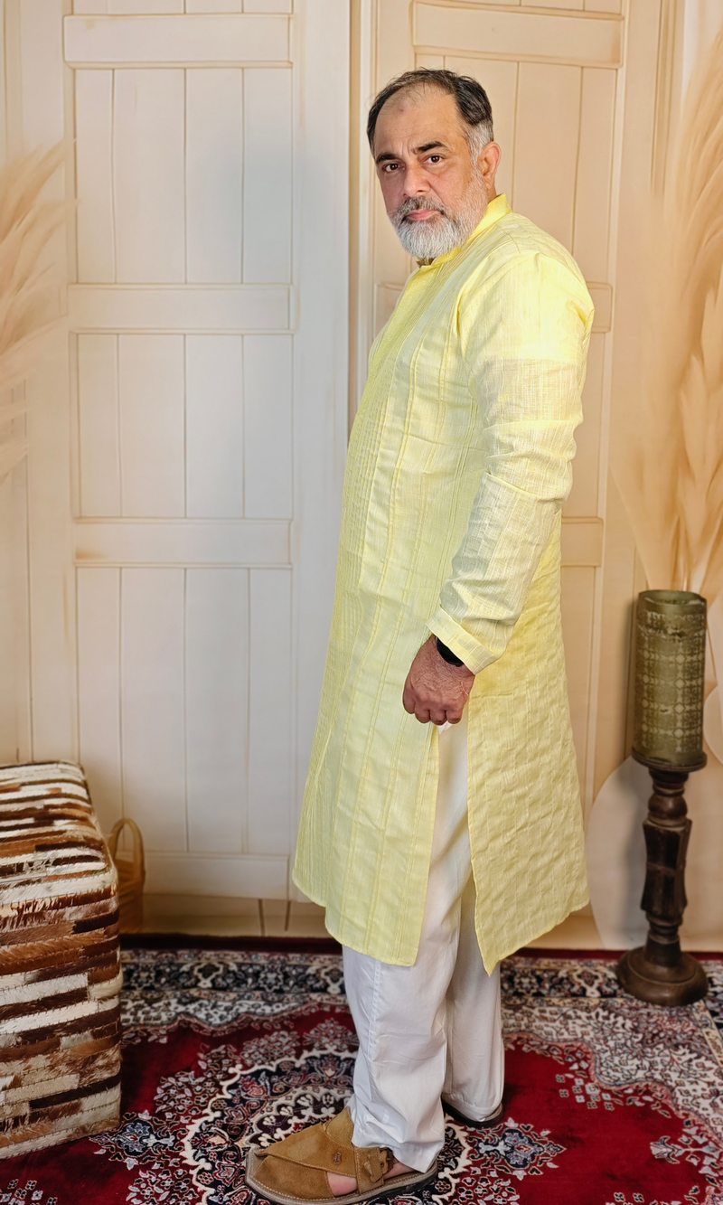 Yellow Pintuck Pure Linen Kurta