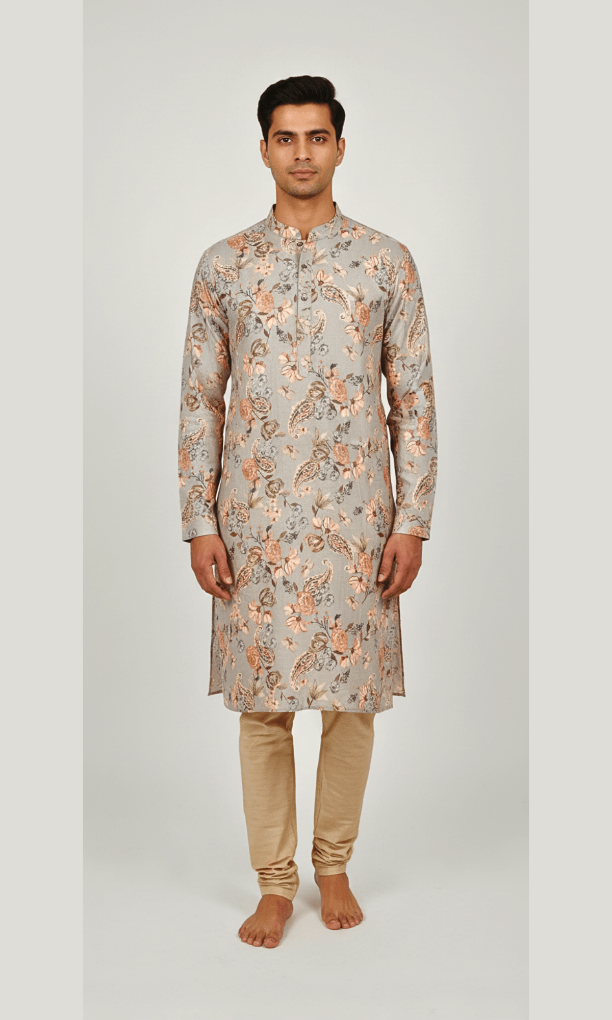 Light Grey Floral Printed Kurta