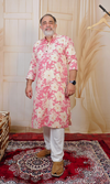 Pink Floral Cotton Foil Printed Kurta
