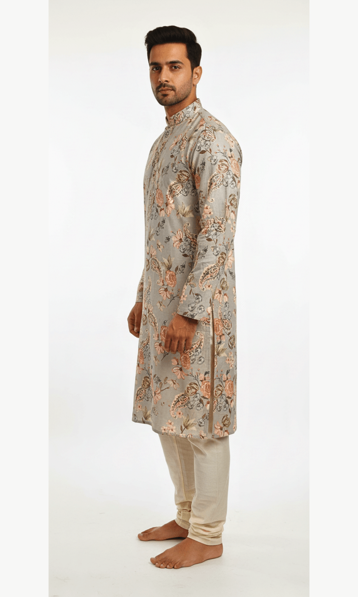 Light Grey Floral Printed Kurta