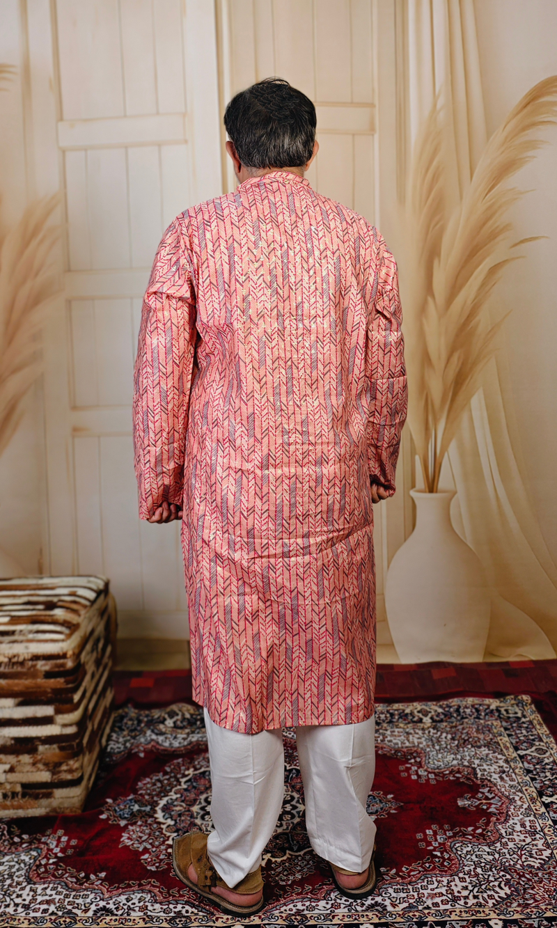 Pink Lined Rich Printed Muslin Silk Kurta