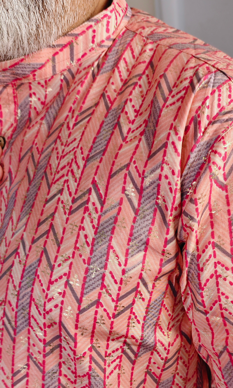 Pink Lined Rich Printed Muslin Silk Kurta