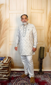 White  Blended Linen Embroidered Short Kurta