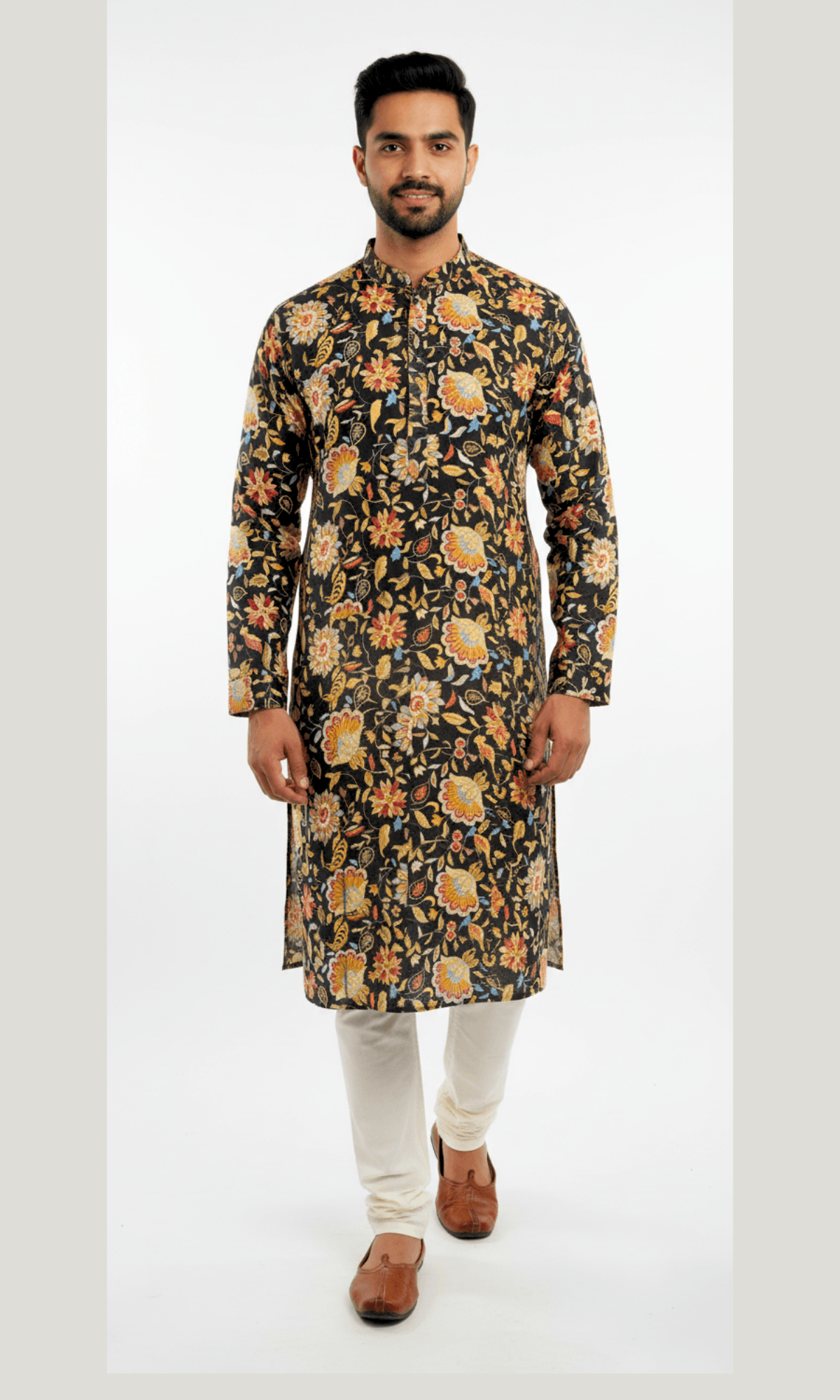 Black and Gold Floral Printed Kurta