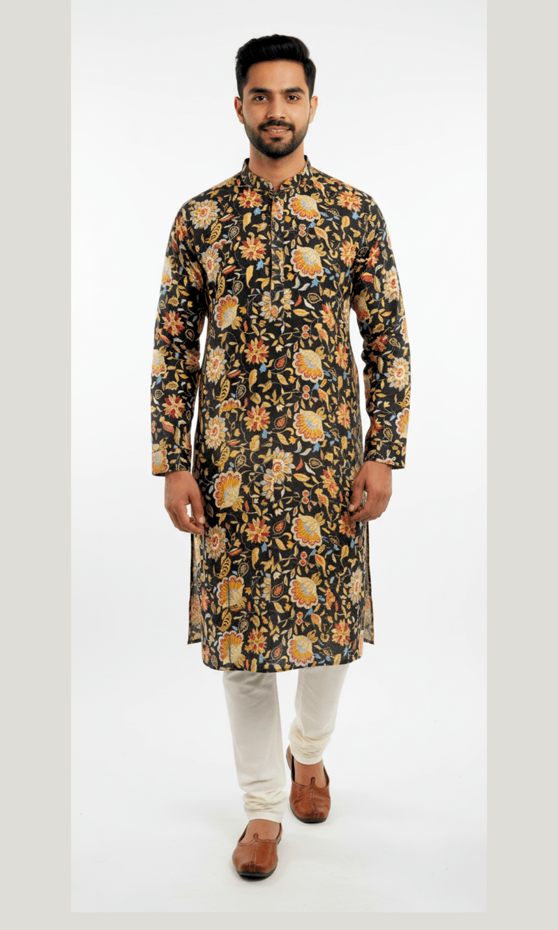 Black and Gold Floral Printed Kurta